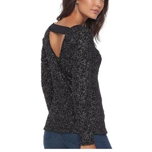 Jennifer Lopez Boucle Bar Back Top Black Silver NWOT